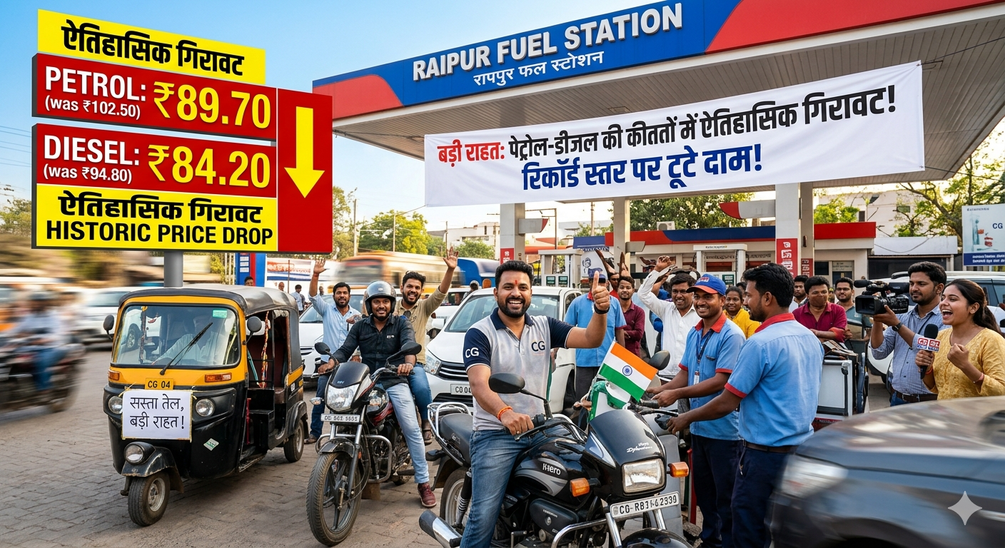 बड़ी राहत: पेट्रोल-डीजल की कीमतों में ऐतिहासिक गिरावट; रिकॉर्ड स्तर पर टूटे दाम, आम आदमी की हुई ‘चांदी’